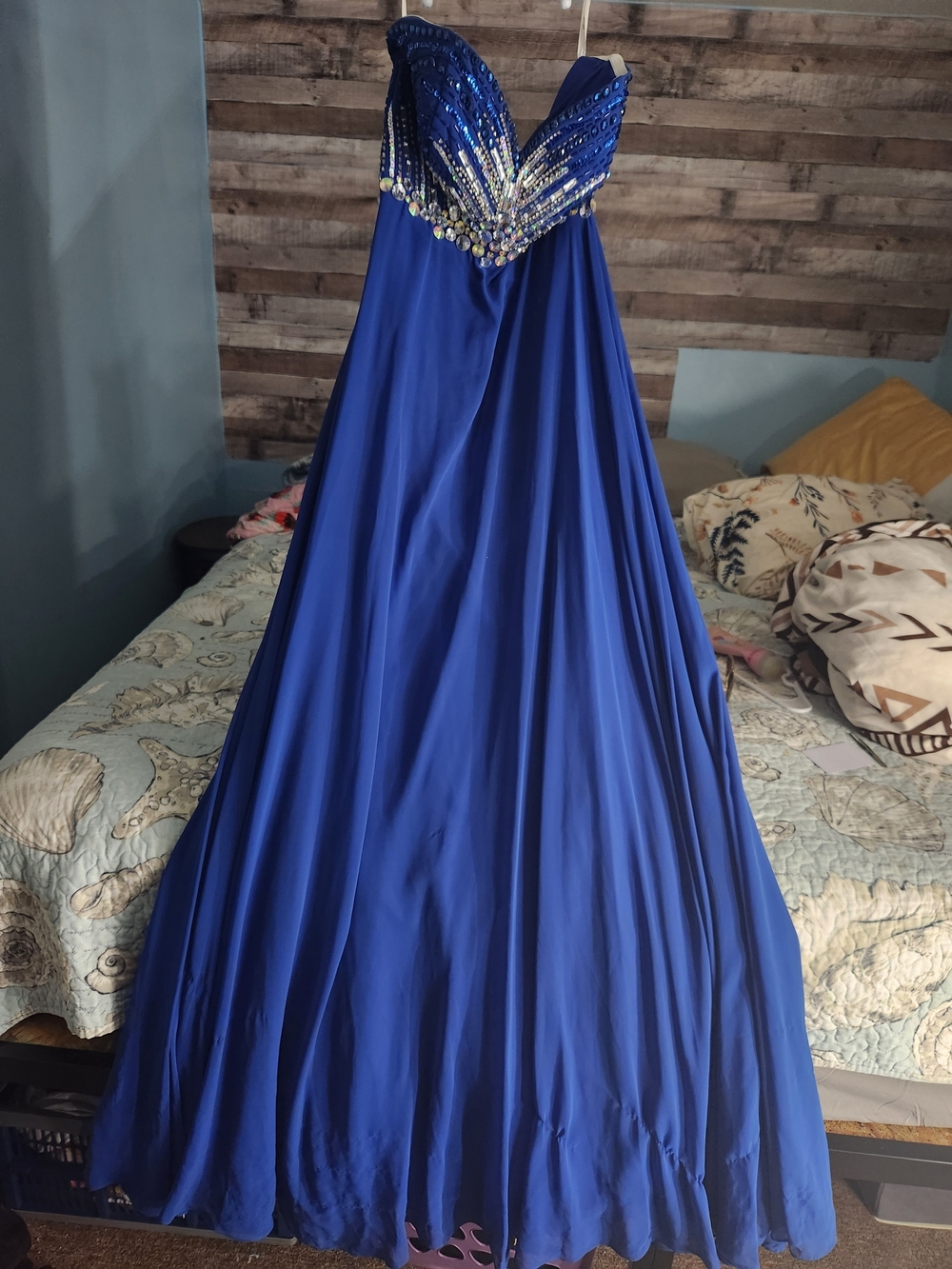 Strapless Beaded Royal Blue Prom Gown